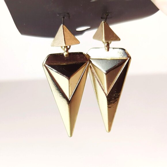 Vintage Y2K H&M Geometric Silver Tone Dangle Drop Earrings Triangle Design - Picture 4 of 5